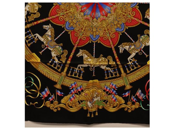 Hermès HERMES Carre 90 Scarf Silk Black Auth 198384M Schwarz - Ansicht 9