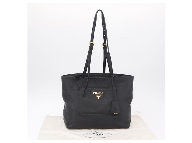 Borsa Tote PRADA in pelle Vittero Dino Nero Oro Auth 203881V D'oro - vista 12