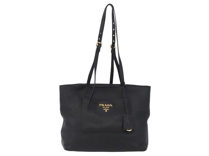 Borsa Tote PRADA in pelle Vittero Dino Nero Oro Auth 203881V D'oro - vista 13