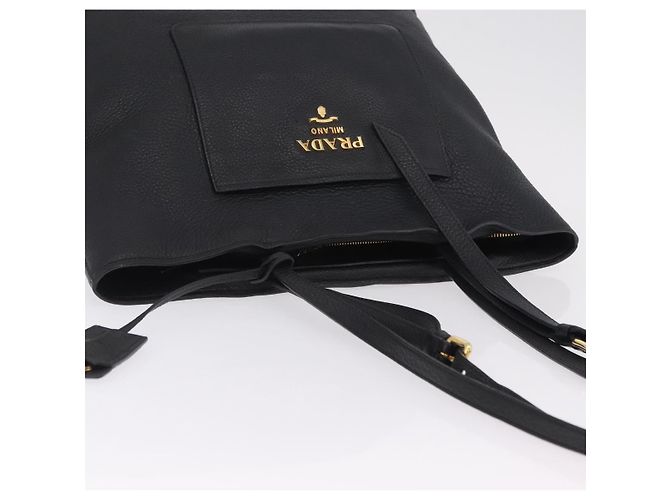 Borsa Tote PRADA in pelle Vittero Dino Nero Oro Auth 203881V D'oro - vista 14