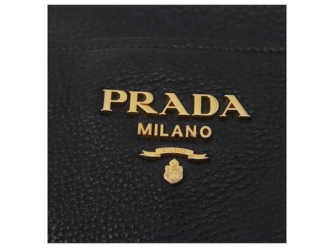 Borsa Tote PRADA in pelle Vittero Dino Nero Oro Auth 203881V D'oro - vista 20