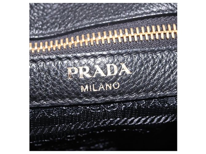 Borsa Tote PRADA in pelle Vittero Dino Nero Oro Auth 203881V D'oro - vista 23