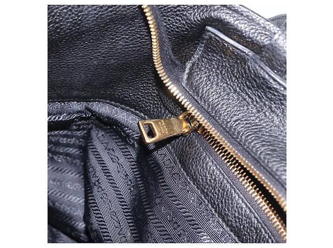 Borsa Tote PRADA in pelle Vittero Dino Nero Oro Auth 203881V D'oro - vista 26