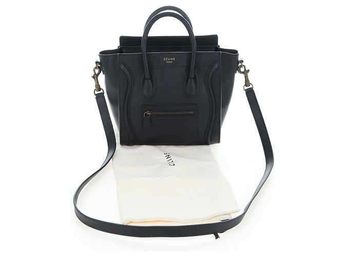 Céline CELINE Luggage Micro Shopper Hand Bag Leather 2way Black Gold Auth 205995V Nero D'oro - vista 12
