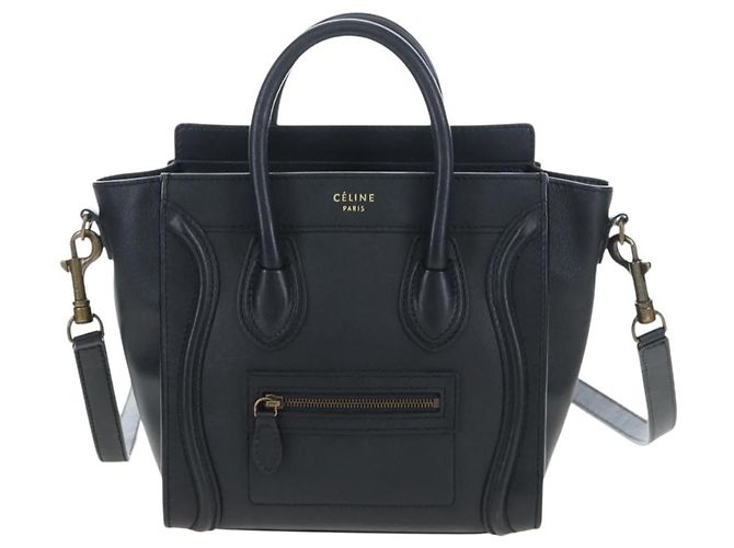 Céline CELINE Luggage Micro Shopper Hand Bag Leather 2way Black Gold Auth 205995V Nero D'oro - vista 13