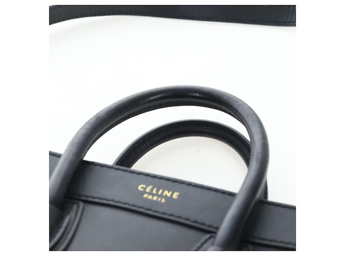 Céline CELINE Luggage Micro Shopper Hand Bag Leather 2way Black Gold Auth 205995V Nero D'oro - vista 14