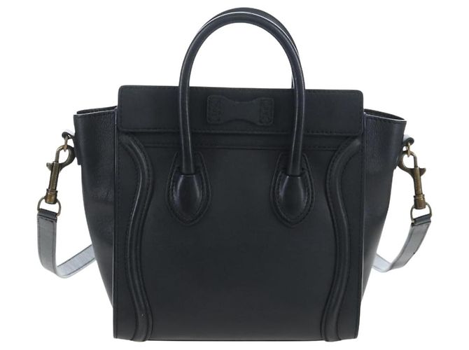 Céline CELINE Luggage Micro Shopper Hand Bag Leather 2way Black Gold Auth 205995V Nero D'oro - vista 2