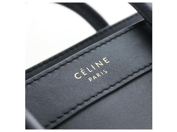 Céline CELINE Luggage Micro Shopper Hand Bag Leather 2way Black Gold Auth 205995V Nero D'oro - vista 20