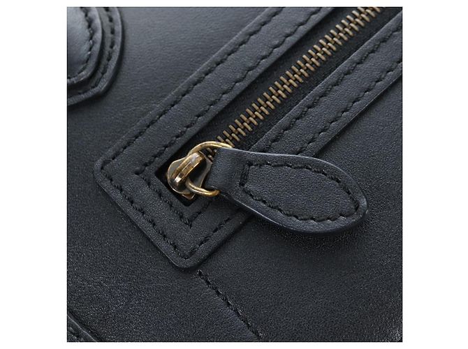 Céline CELINE Luggage Micro Shopper Hand Bag Leather 2way Black Gold Auth 205995V Nero D'oro - vista 21