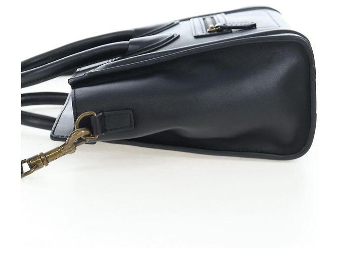 Céline CELINE Luggage Micro Shopper Hand Bag Leather 2way Black Gold Auth 205995V Nero D'oro - vista 3