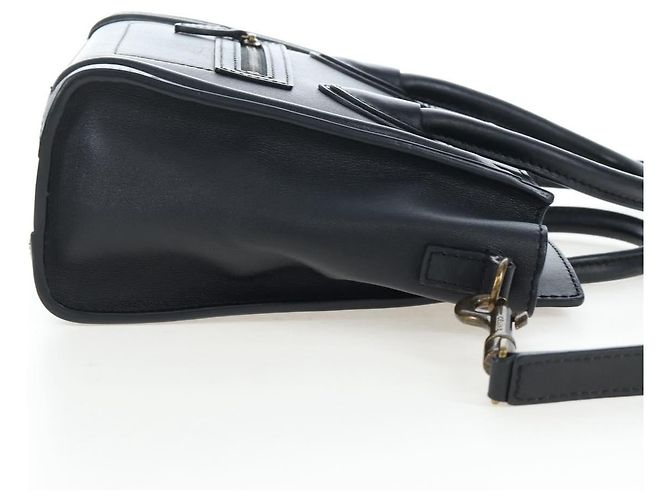 Céline CELINE Luggage Micro Shopper Hand Bag Leather 2way Black Gold Auth 205995V Nero D'oro - vista 4