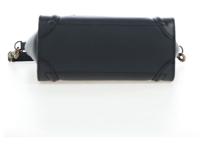 Céline CELINE Luggage Micro Shopper Hand Bag Leather 2way Black Gold Auth 205995V Nero D'oro - vista 5