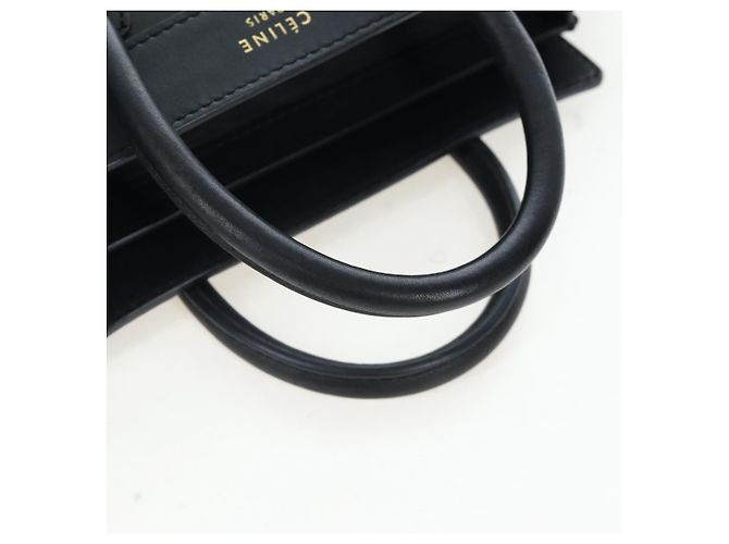 Céline CELINE Luggage Micro Shopper Hand Bag Leather 2way Black Gold Auth 205995V Nero D'oro - vista 7