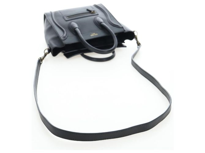 Céline CELINE Luggage Micro Shopper Hand Bag Leather 2way Black Gold Auth 205995V Nero D'oro - vista 8