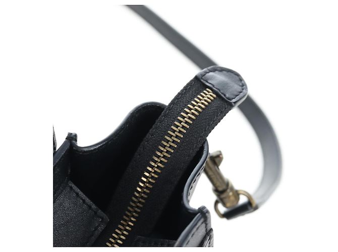Céline CELINE Luggage Micro Shopper Hand Bag Leather 2way Black Gold Auth 205995V Nero D'oro - vista 9