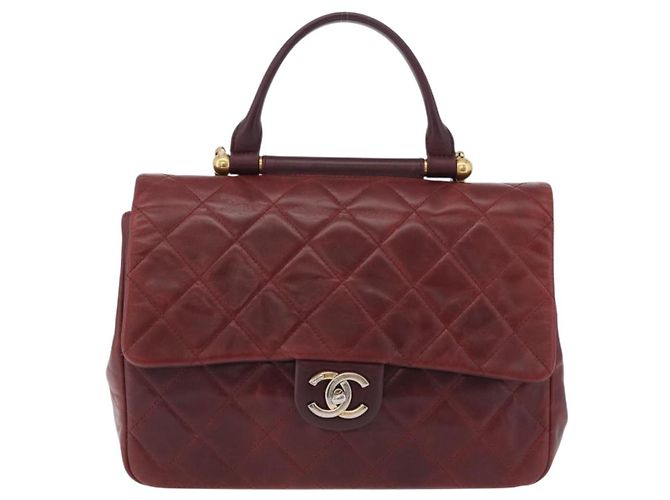 Borsa a tracolla CHANEL Matelasse con catena in pelle Bordeaux Gold CC Auth 206387A D'oro Bordò - vista 13