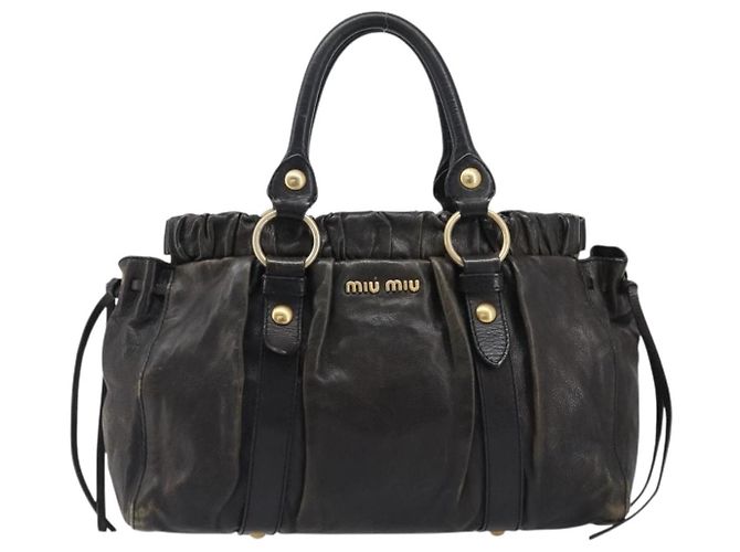Miu Miu Handtasche Vitellolux Black Gold Auth 206001A Schwarz Golden - Ansicht 13