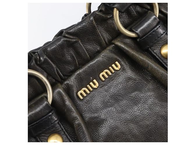 Miu Miu Handtasche Vitellolux Black Gold Auth 206001A Schwarz Golden - Ansicht 17