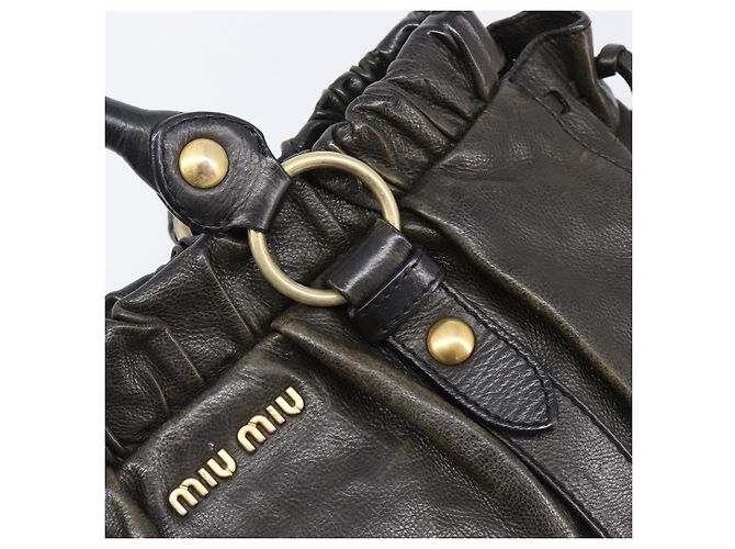 Miu Miu Handtasche Vitellolux Black Gold Auth 206001A Schwarz Golden - Ansicht 18