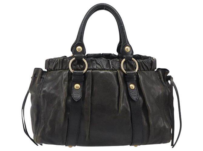 Miu Miu Handtasche Vitellolux Black Gold Auth 206001A Schwarz Golden - Ansicht 2