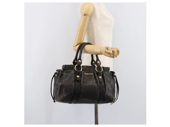 Miu Miu Handtasche Vitellolux Black Gold Auth 206001A Schwarz Golden - Ansicht 24
