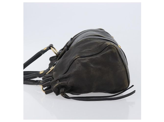 Miu Miu Handtasche Vitellolux Black Gold Auth 206001A Schwarz Golden - Ansicht 4