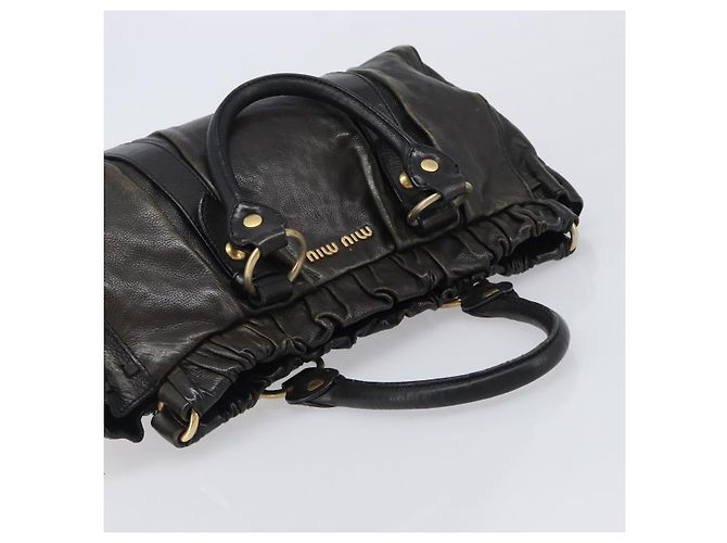 Miu Miu Handtasche Vitellolux Black Gold Auth 206001A Schwarz Golden - Ansicht 6