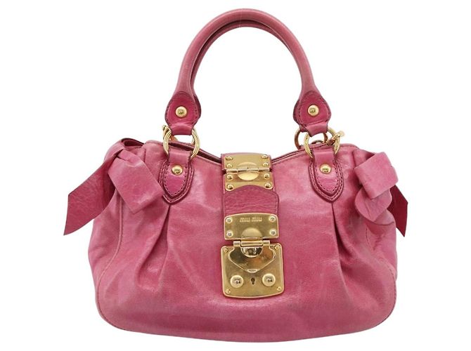 Miu Miu Handtasche Leder 2way Rosa Goldfarben Auth bs37260V Pink - Ansicht 13