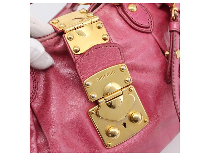 Miu Miu Handtasche Leder 2way Rosa Goldfarben Auth bs37260V Pink - Ansicht 20