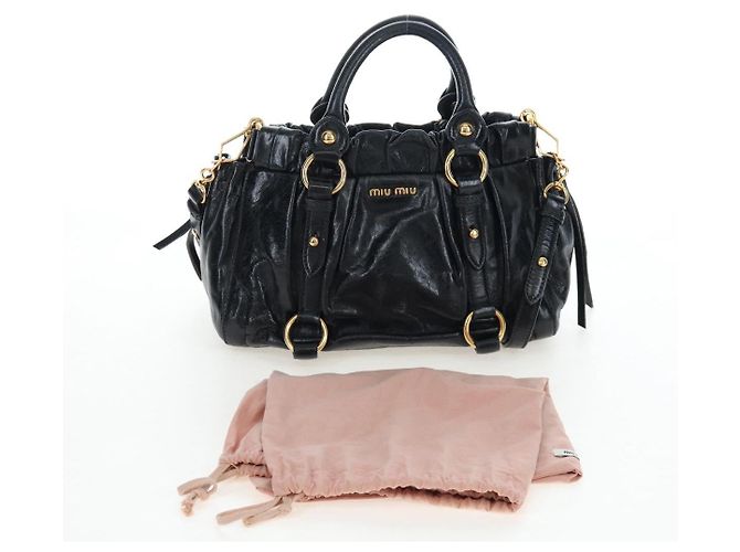 Miu Miu Handtasche Vitellolux 2way Black Gold Auth 202488M Schwarz Golden - Ansicht 12