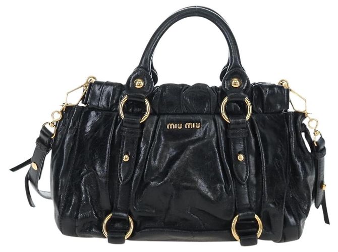 Miu Miu Handtasche Vitellolux 2way Black Gold Auth 202488M Schwarz Golden - Ansicht 13