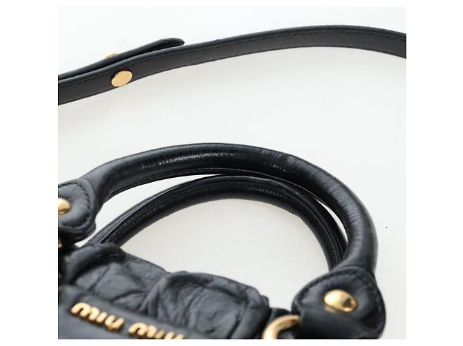 Miu Miu Handtasche Vitellolux 2way Black Gold Auth 202488M Schwarz Golden - Ansicht 14