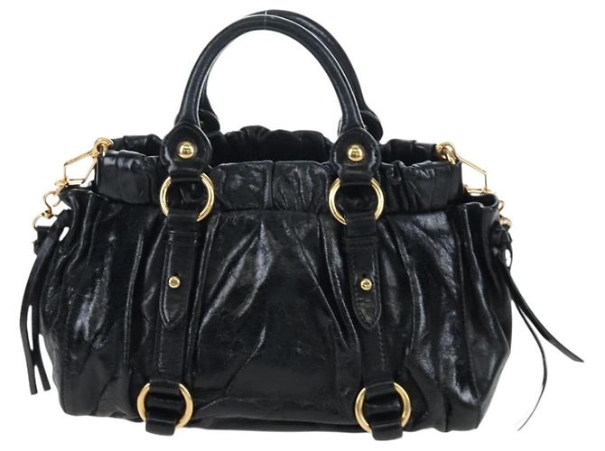 Miu Miu Handtasche Vitellolux 2way Black Gold Auth 202488M Schwarz Golden - Ansicht 2