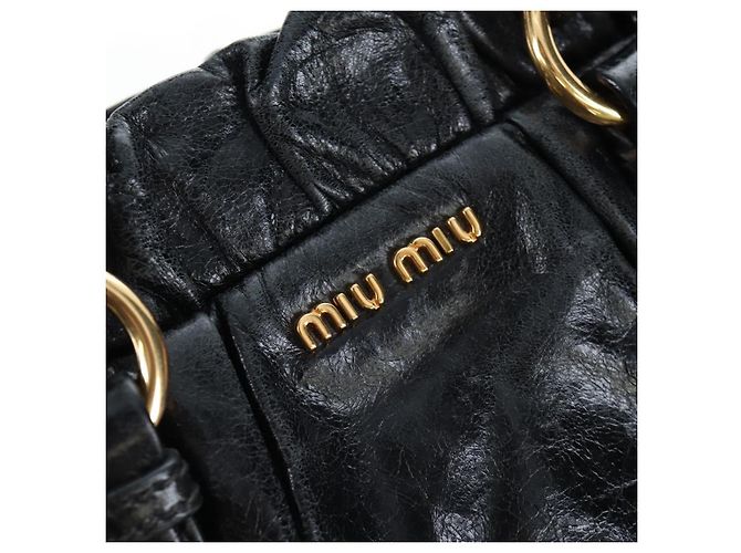 Miu Miu Handtasche Vitellolux 2way Black Gold Auth 202488M Schwarz Golden - Ansicht 20