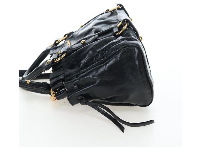 Miu Miu Handtasche Vitellolux 2way Black Gold Auth 202488M Schwarz Golden - Ansicht 3