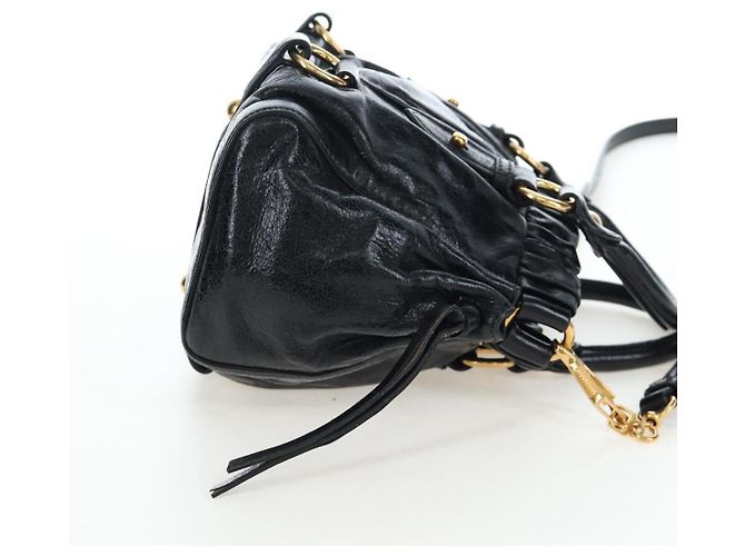 Miu Miu Handtasche Vitellolux 2way Black Gold Auth 202488M Schwarz Golden - Ansicht 4