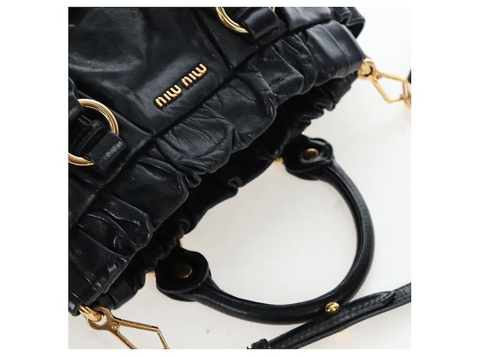 Miu Miu Handtasche Vitellolux 2way Black Gold Auth 202488M Schwarz Golden - Ansicht 6