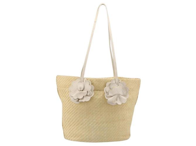 Borsa Tote Miu Miu Raffia Beige Gold Auth 205999A D'oro - vista 13