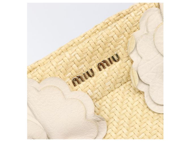 Borsa Tote Miu Miu Raffia Beige Gold Auth 205999A D'oro - vista 19