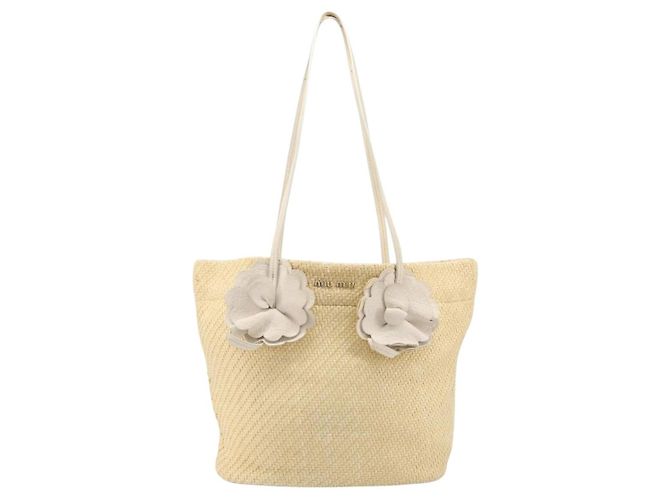 Borsa Tote Miu Miu Raffia Beige Gold Auth 205999A D'oro - vista 2