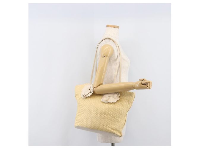 Borsa Tote Miu Miu Raffia Beige Gold Auth 205999A D'oro - vista 25