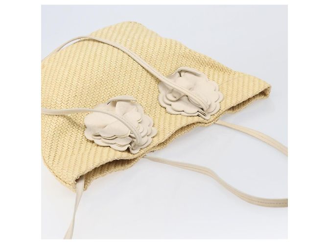Borsa Tote Miu Miu Raffia Beige Gold Auth 205999A D'oro - vista 6