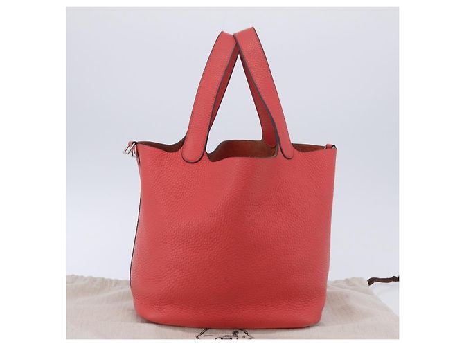 Hermès Sac à main HERMES Pico Tan Lock MM en cuir Rose Argent Auth 203257SAM Argenté - vue 12