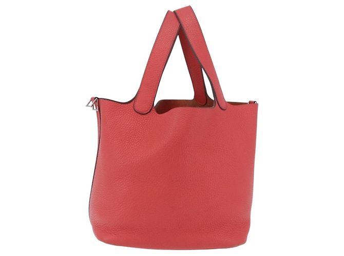 Hermès Sac à main HERMES Pico Tan Lock MM en cuir Rose Argent Auth 203257SAM Argenté - vue 13
