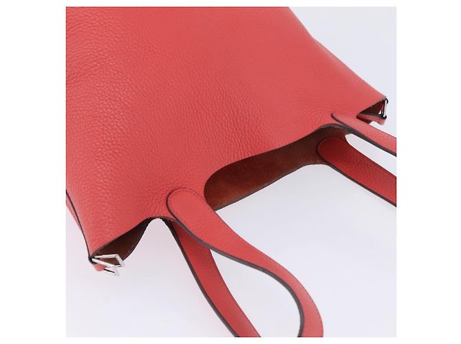 Hermès Sac à main HERMES Pico Tan Lock MM en cuir Rose Argent Auth 203257SAM Argenté - vue 14
