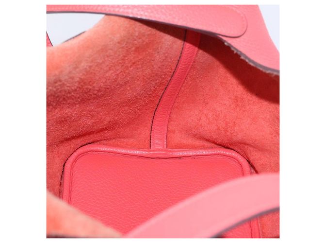 Hermès Sac à main HERMES Pico Tan Lock MM en cuir Rose Argent Auth 203257SAM Argenté - vue 21