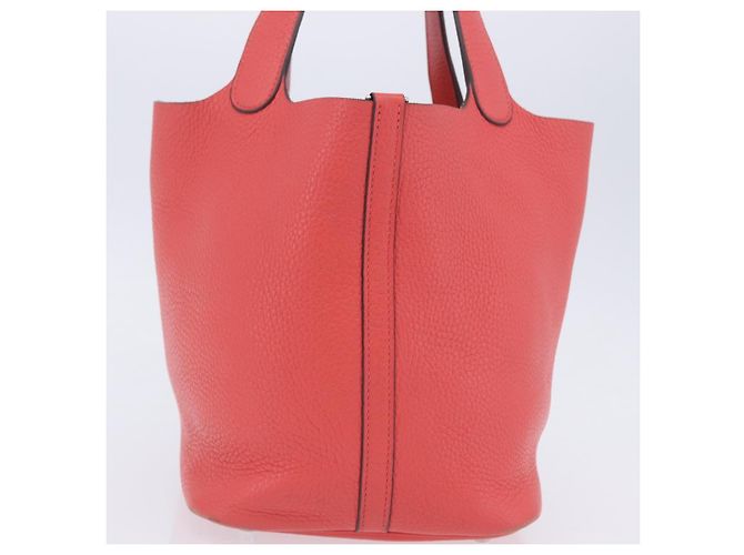 Hermès Sac à main HERMES Pico Tan Lock MM en cuir Rose Argent Auth 203257SAM Argenté - vue 4