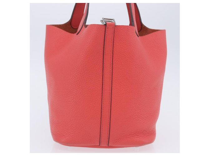 Hermès Sac à main HERMES Pico Tan Lock MM en cuir Rose Argent Auth 203257SAM Argenté - vue 5