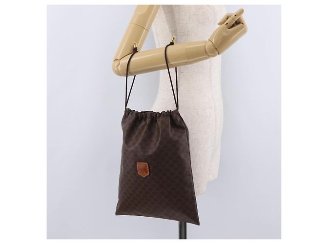 Céline Pouch CELINE Macadam Canvas PVC Brown Gold Tone Auth mr2962 Marrone - vista 20
