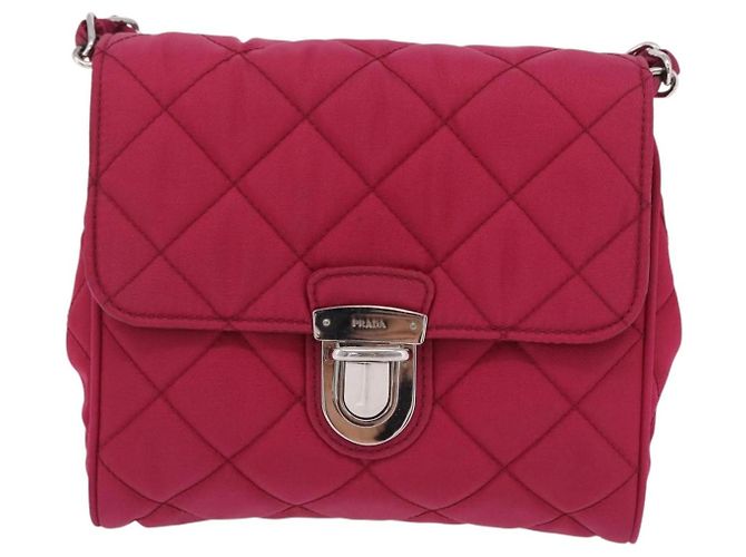 Borsa a tracolla con catena PRADA Nylon Rosa Argento Auth 206227A - vista 13